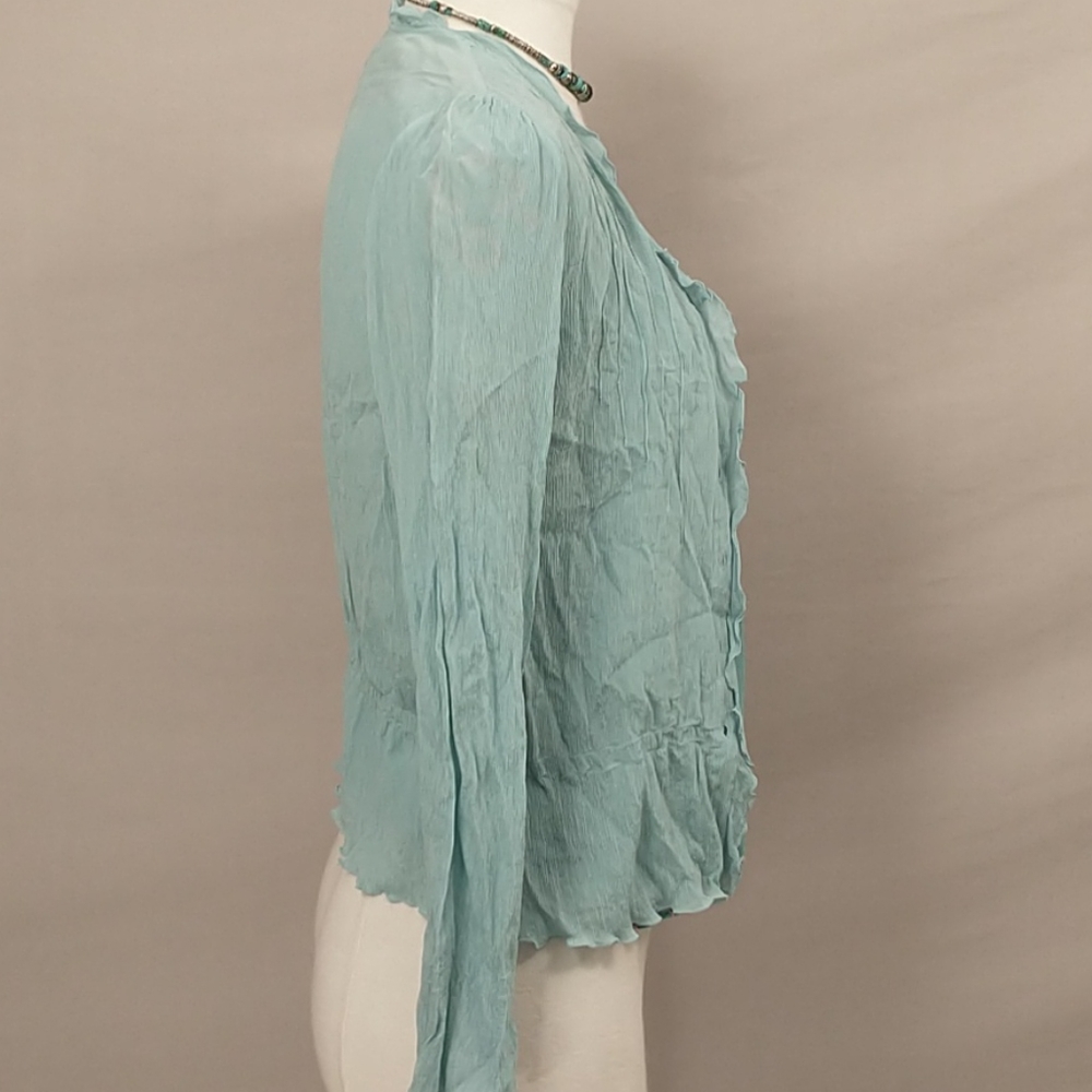 2 Silk Tops Aqua SS Peasant & Button Front Lon Slv - Picture 14 of 14